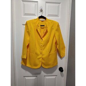 Vintage Allison Woods Blazer Women's Button Yellow Suit Jacket Size 14W USA made